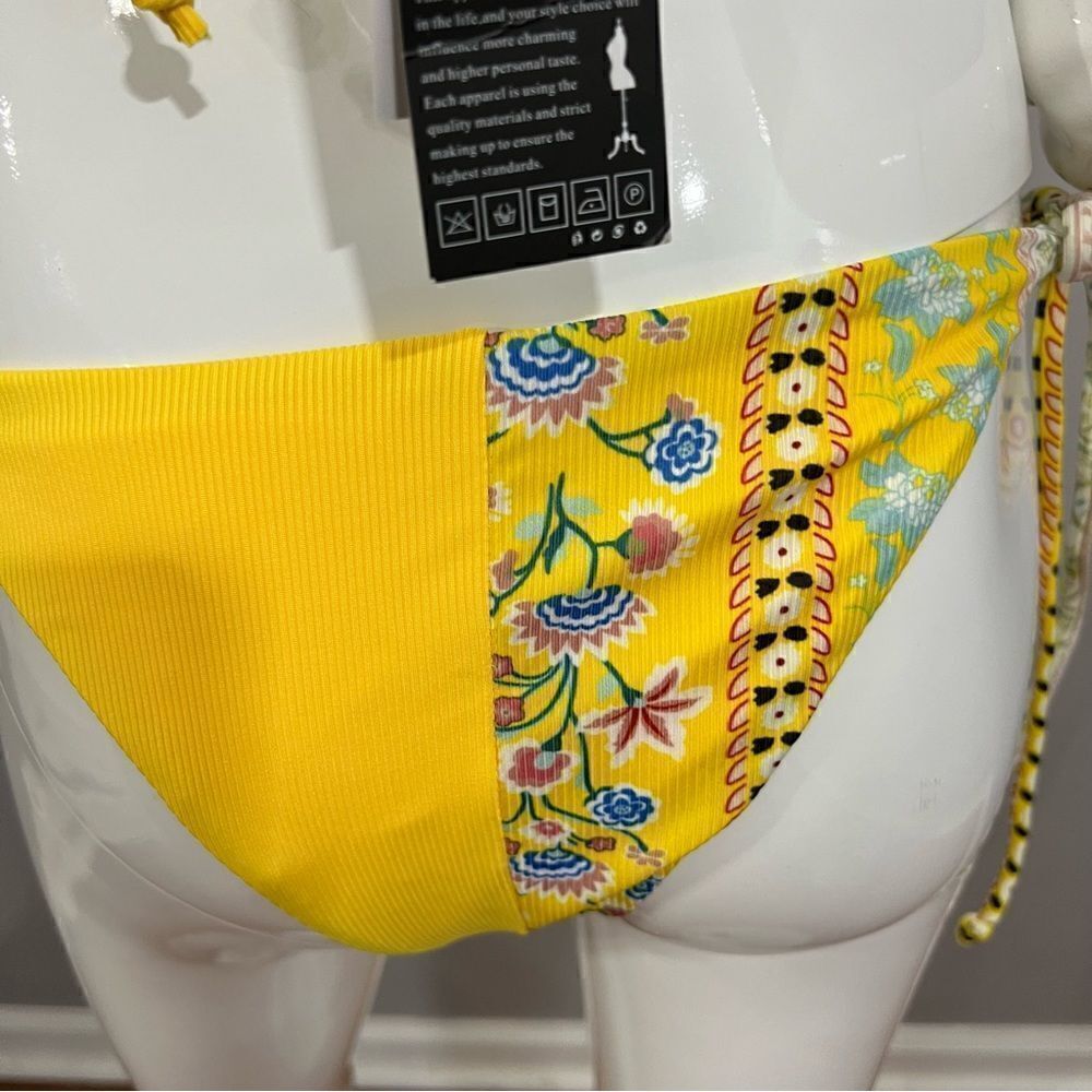 NWT Yellow Floral Print String Bikini - Juniors Large - Picture 9 of 16